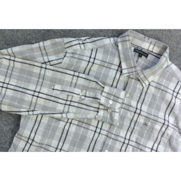 Christian Lacroix Mens‎ Large Gray White Plaid Long Sleeve Button Front Shirt - Picture 1 of 9